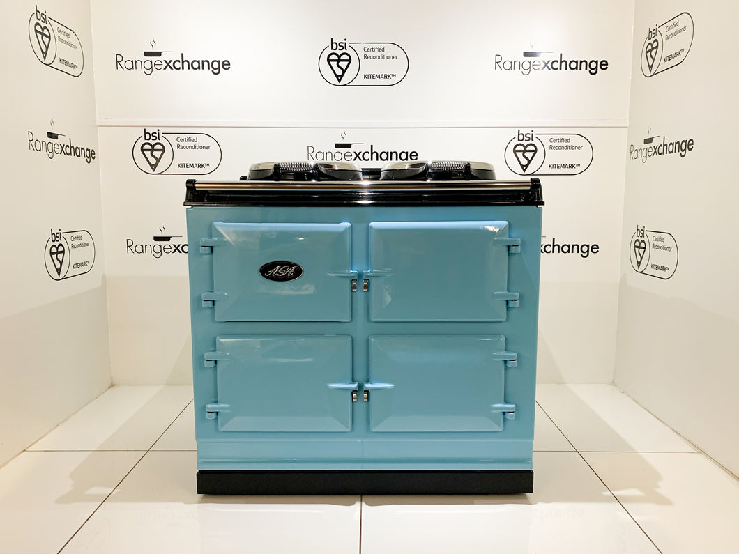 Reconditioned 3 oven Dual Control Dual Fuel Aga cooker in Powder Blue 