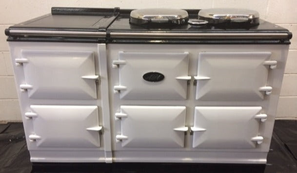 Reconditioned 5 oven Dual Control Electric Aga cooker in White.