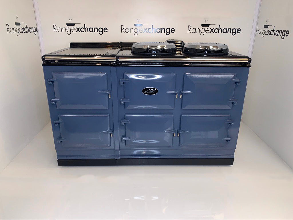 Reconditioned 5 oven Dual Control Electric Aga cooker in Dartmouth Blue.