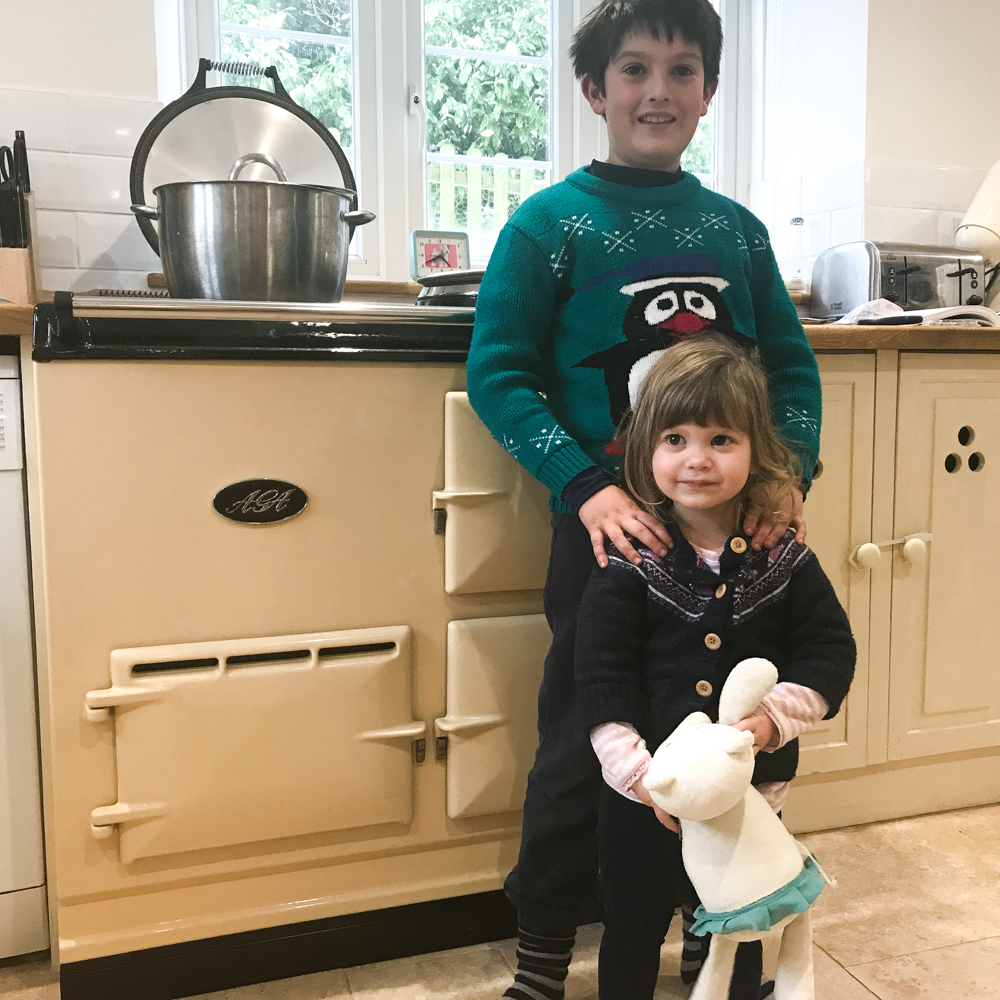 John Stanley's children with the aga cooker