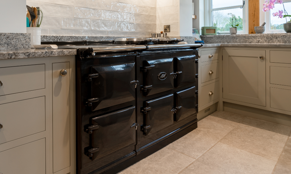 Picture of a 5 oven reconditioned electric aga cooker in a country kitchen