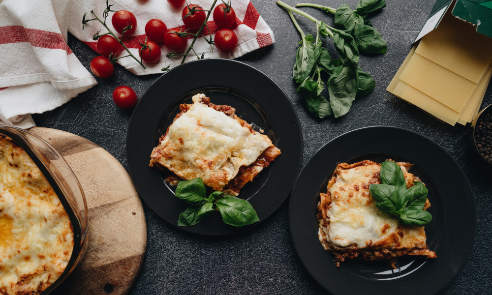 A table laid out with lasagna served up