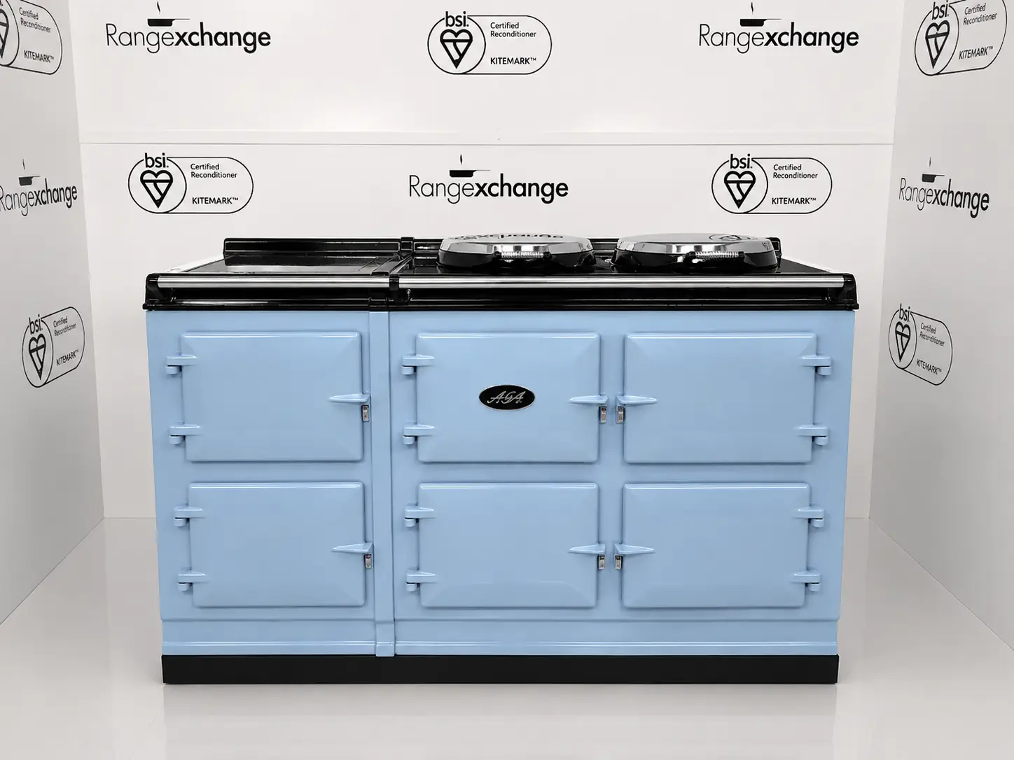 Reconditioned 5 oven Total Control Aga cooker in Duck Egg Blue Reconditioned 5 oven Total Control Aga cooker in Duck Egg Blue